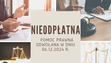 Zdjęcie dla artykułu Nieodpłatna pomoc prawna – dyżur w dniu 06.12.2024r. odwołany !